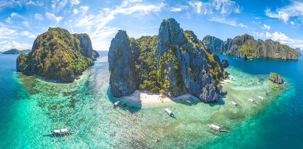 a drone shot overlooking coron, palawan, Philippines